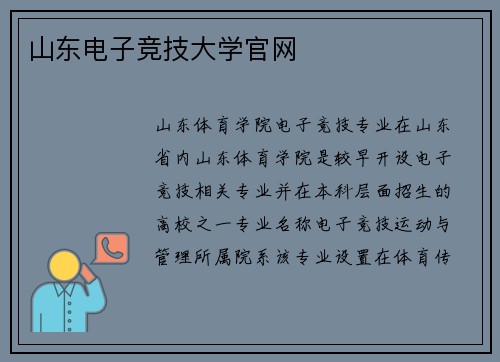 山东电子竞技大学官网